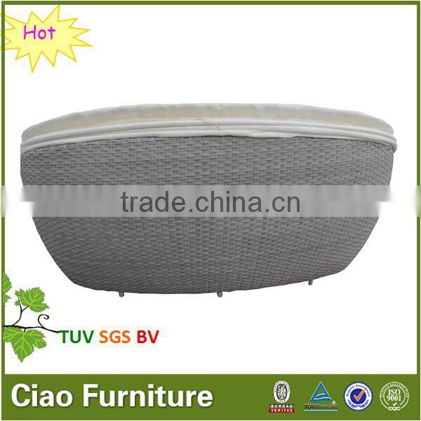 Round rattan outdoor pool bed with canopy