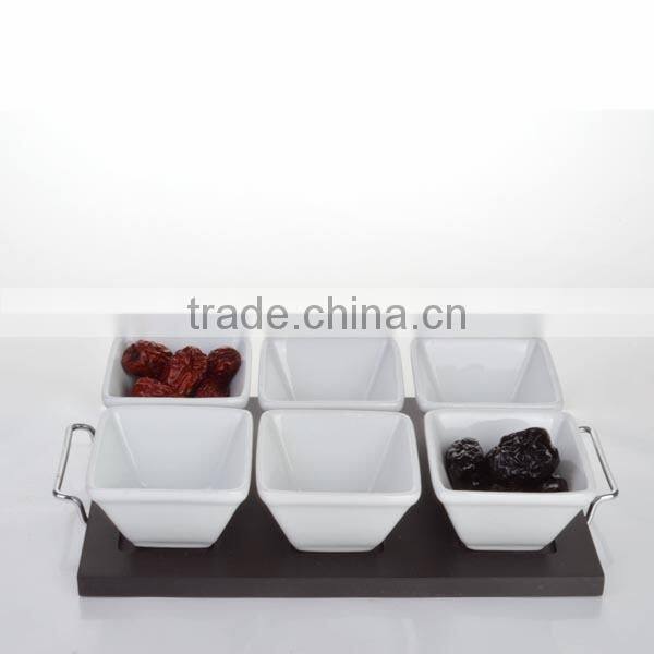 New arrive high quality 6pcs white ceramic soup bowls with stone holder wholesale