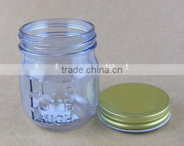 light blue glass jar new mason jar with metal cap 250ml