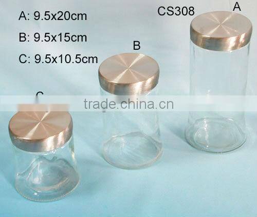 cheap wholesale glass tea coffee sugar canister with ss lid