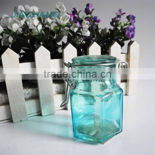 kitchen utensils mini hexagon glass cruet bottle with metal latch top lid