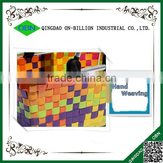 Plastic woven shopping basket with handles