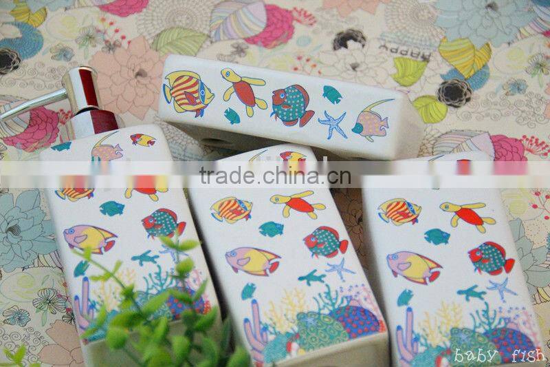 colorful funny decoration children ceramic bathroom accessories set