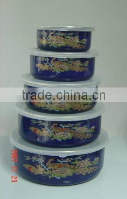 Hot sale enamel food container 3pcs 5pcs mixing bowl storage bowl