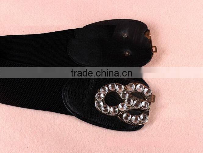 Fashion rhinestone paved S flower pattern alloy buckle elastic sex women lady waist belt
