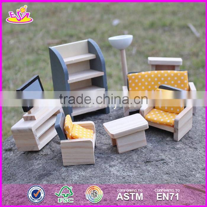 2017 New design children pretend play wooden dollhouse furniture sets W06B055
