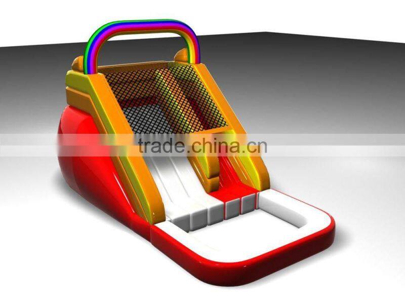 New design Funny 16ft Rainbow Inflatable Water slide with pool