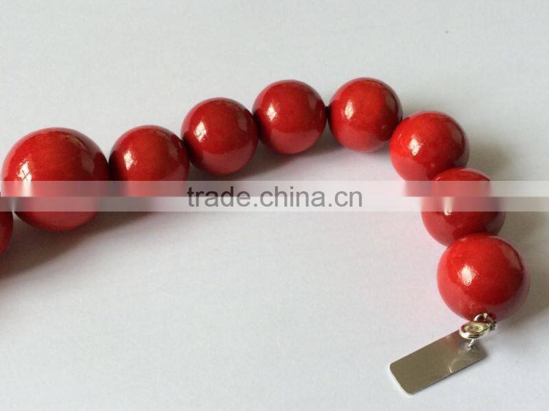 21pcs Wooden Pearl Sexy Poland Jewelry Charming Red Lady Bead Chain Big Red Bead Necklace 85cm