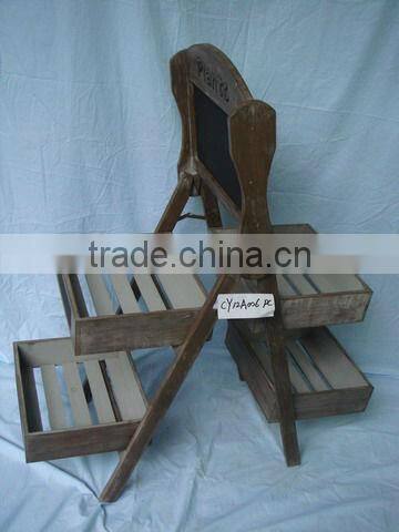 2 tiers Antique Wood Flower Display Stand with blackboard