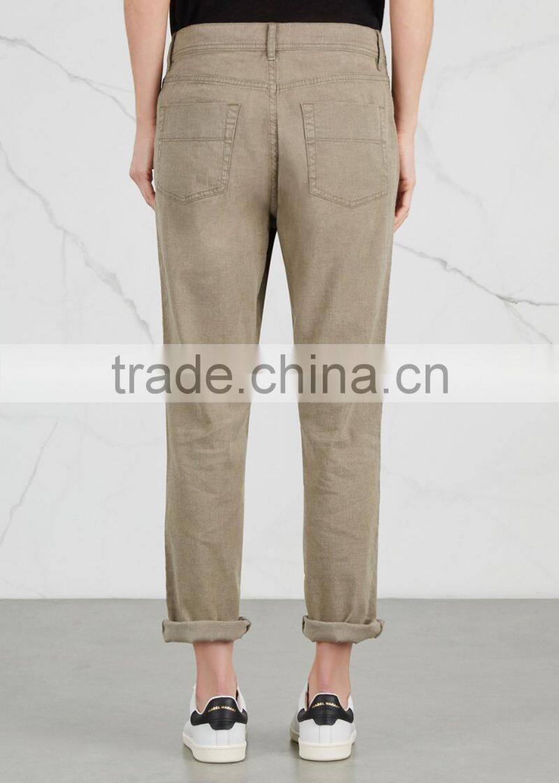 Wholesale Women Apparel Slant Pockets Latest Casual Cotton Trousers(DQE0346P)