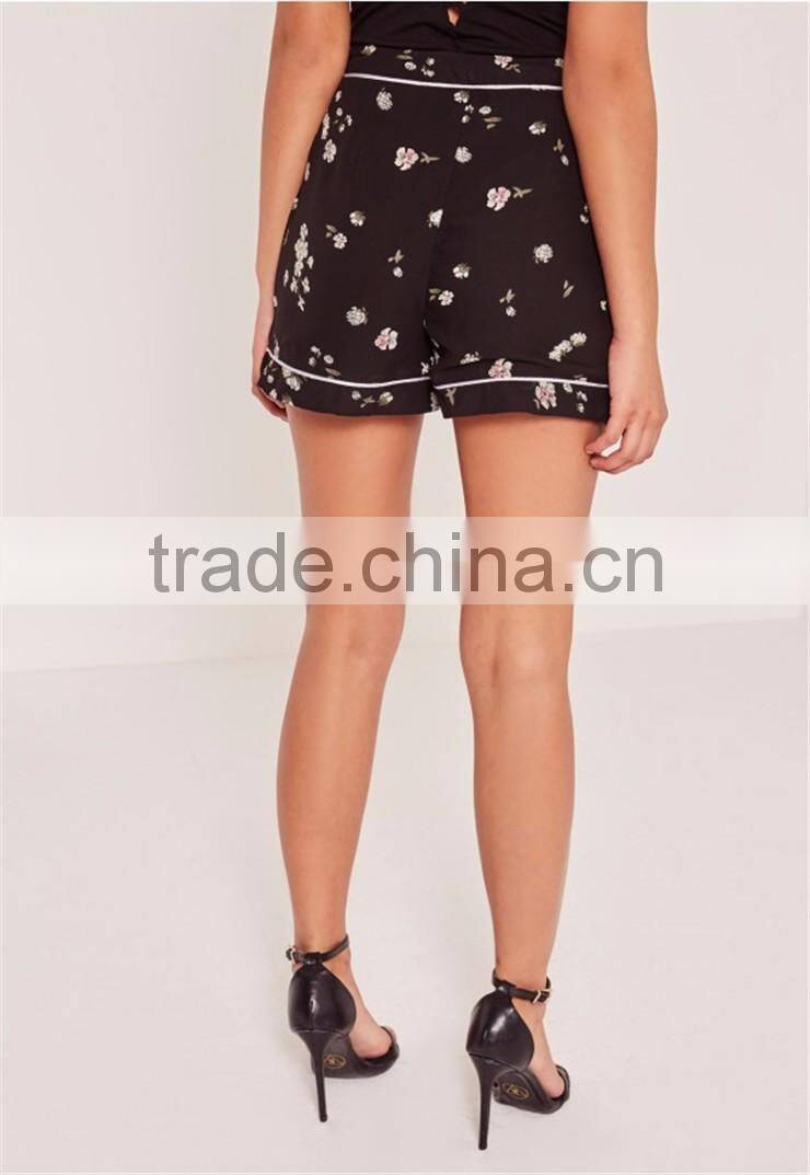 Custom Full Print Flower High Waisted Boxer Shorts Floral Print Suit Shorts Black