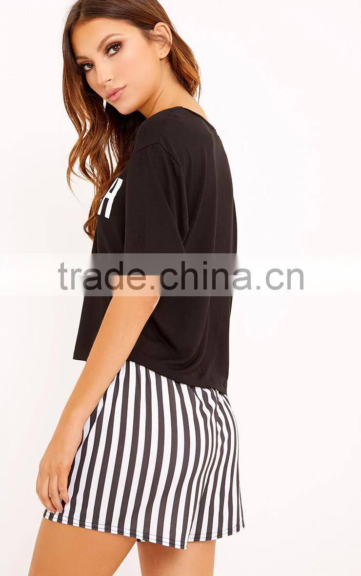 Top Selling Women Cotton Pajamas Custom Logo Print Summer Pyjama Short Sleeve Top With Stripes Shorts