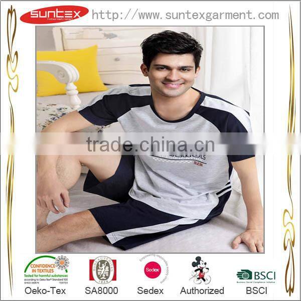 Solid Breathable Cotton Summer Sleepwear Mens Pajama Set