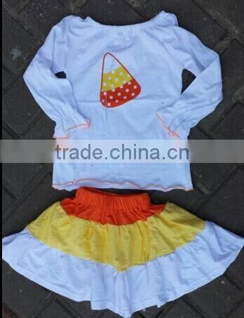 halloween candy corn top and skirt set halloween boutique outfits Wholesale children fall boutique outfits