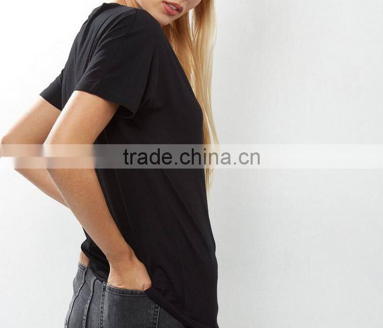 Black women ripped cut out elongated t shirt of coton material