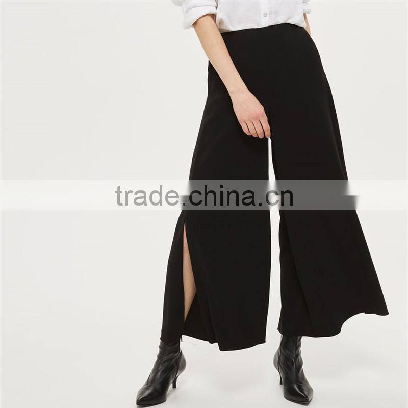 Chic wide leg side split palazzo trousers black slack pants for ladies