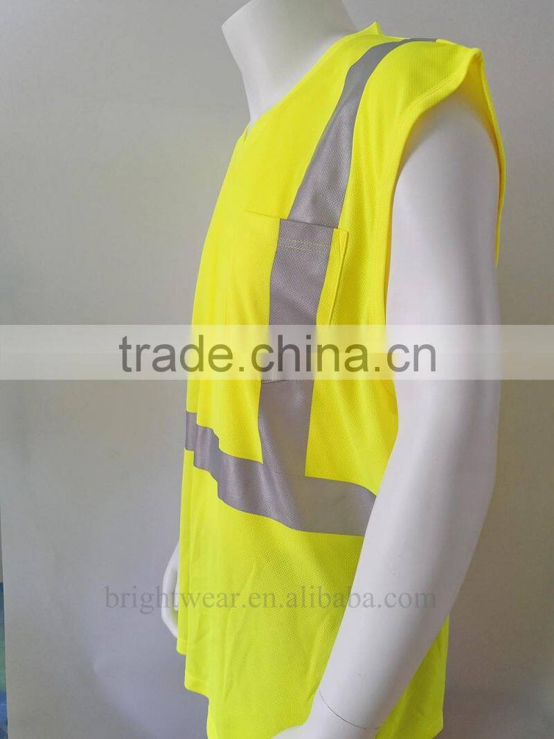 Hi vis sleeveless 3M8710 heat-transfer reflective tape security t-shirt