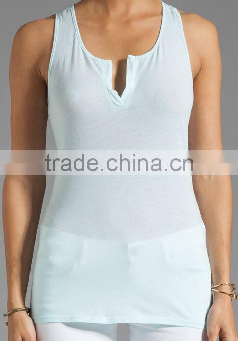 100% cotton split v neck tanks