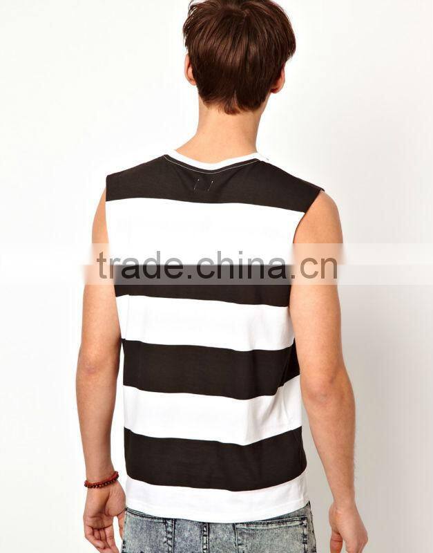 Black and White Stripe Sleeveless T-Shirt