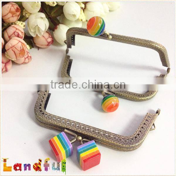 Antique Bronze Rainbow Frames Kiss Lock Cube Metal Handbag Frame