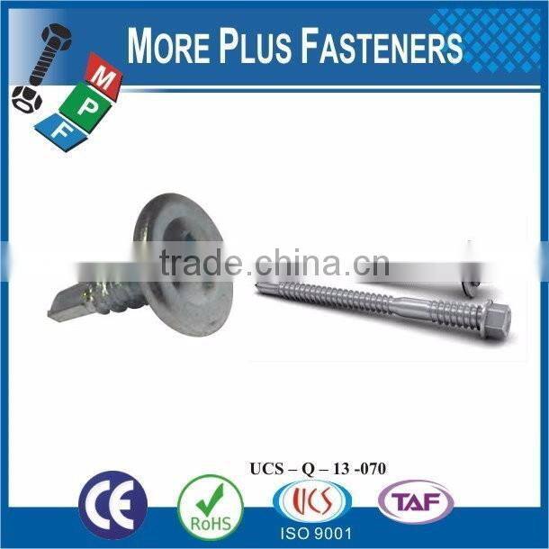 Taiwan 1/4"-14 x 1-1/2" Indent Hex Unslotted Hex Washer Head #3 410 Stainless Steel Bonded Sealing Washer Self-Drilling Screw