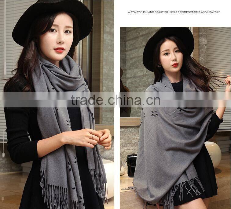 Classic jacquard cashmere hollow out design acrylic long lady scarf