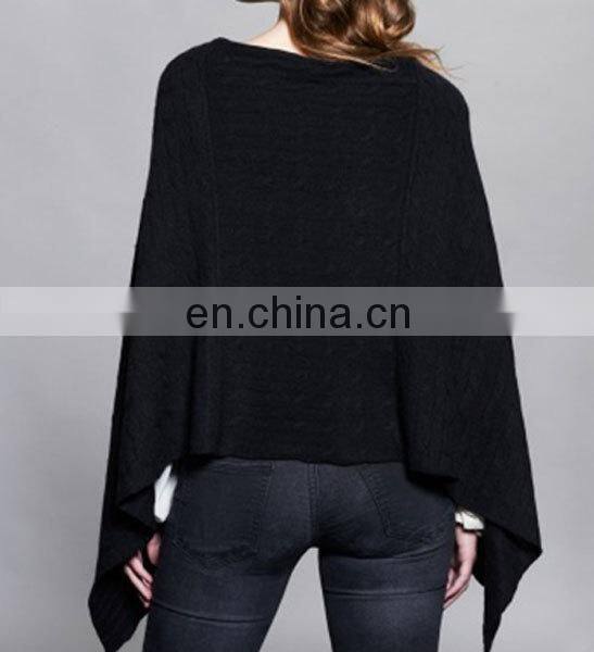 Sharrefun fashion popular style 12GG plain knit ladies cashmere ponchos with button
