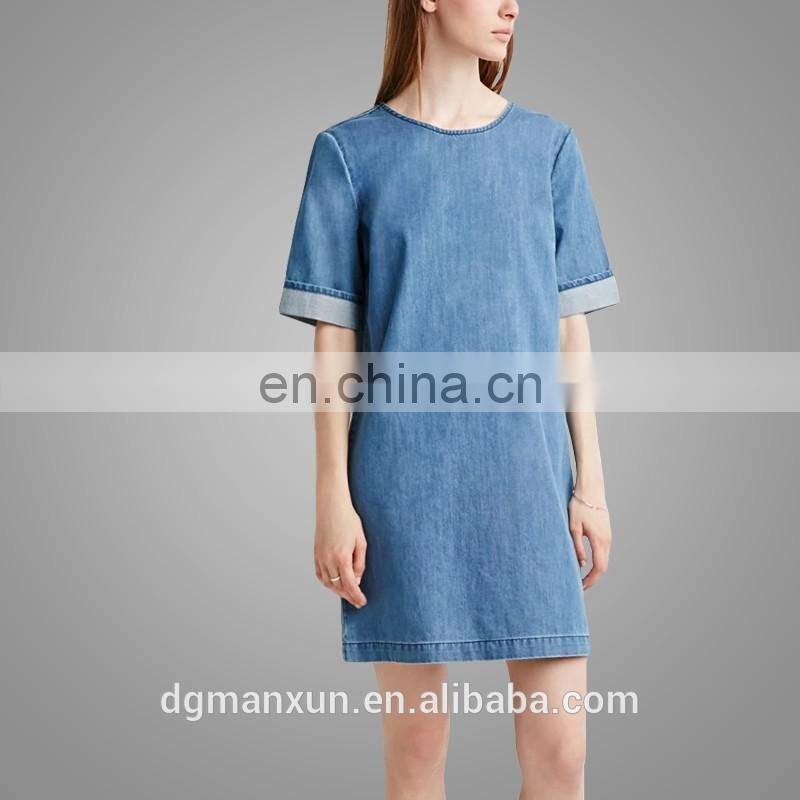 Fashion Style Denim Shift Dress Cowboy Women Tops 2016