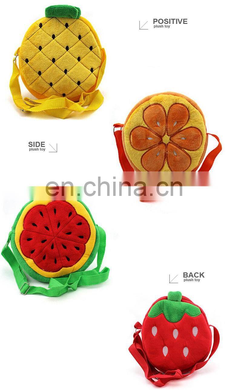 Colorful fruit shape toy design kids plush shoulder bag