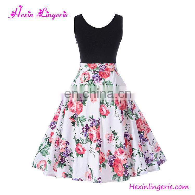 NO MOQ summer pleated sleeveless wholesale women ladies western one piece dress