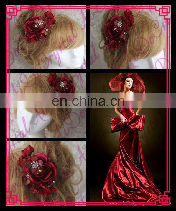 Aidocrystal SALE Wedding Accessory Red Hair Clip Bridal Accessory Hair Flower Clip, handmade wine red flower hair clip Shenzhen