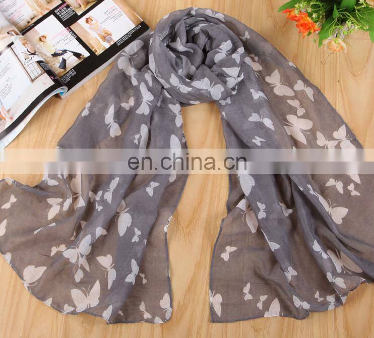 custom butterfully cartoon printing simple Polyester Fashion shawl silk scarf