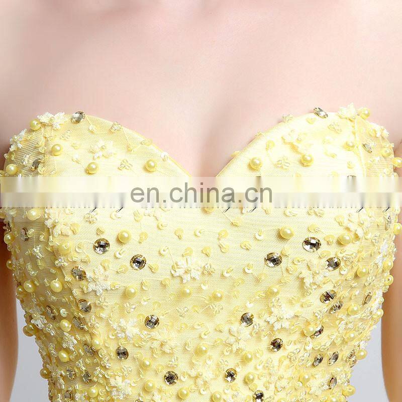 New Arrival Beads Sweetheart Sleeveless Yellow Party Dress Short Ladies Cocktail Dresses