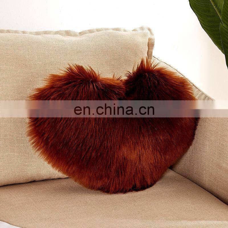 Home decorative heart shape faux fur throw pillow cover