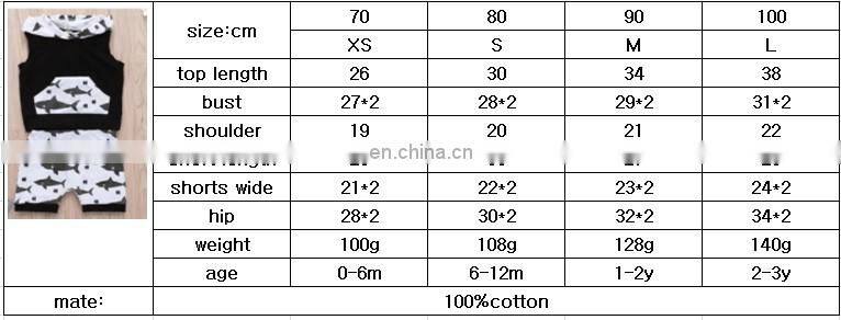 2019 summer kids cotton shark print hoodies top tshirt & baby animal pp pants shorts 2pc set