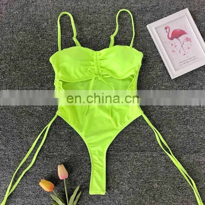 2019 Sexy Bandage Hollow Bikini Set Women Bow Thong Wrapping Padded Swimwear Backless One Piece Solid Swimsuit Biquini