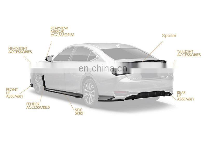 Runde PP Material Body Parts With Front Rear Lip Spoiler Side Skirt Rear View Mirror Fender For 2018-2021 Lexus ES body kit