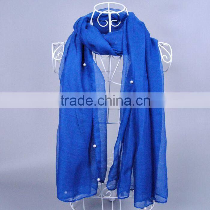Wholesale Women Fashion Solid Color Cotton Pearl Scarf With Jewelry
