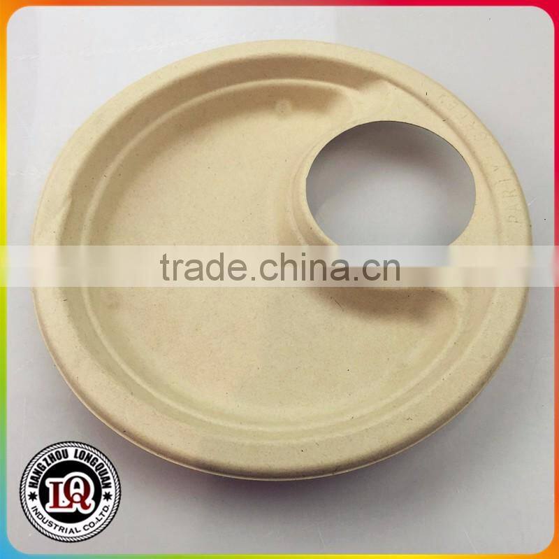 Bio-degradable Eco-friendly Bagasse Tray with a Cup Holding Hole