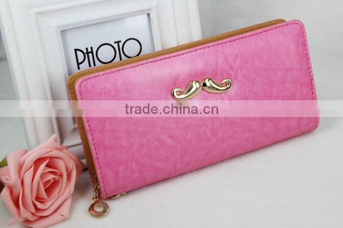 Women's Classic Multifunction PU blue coin purse wallet with Mustache