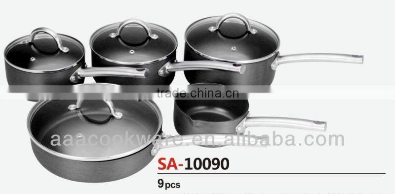 2015 New Products 9PCS High Quality 2.5mm Hard Anodized Aluminium Saucepan Set With Hollow Handle For Wholesale