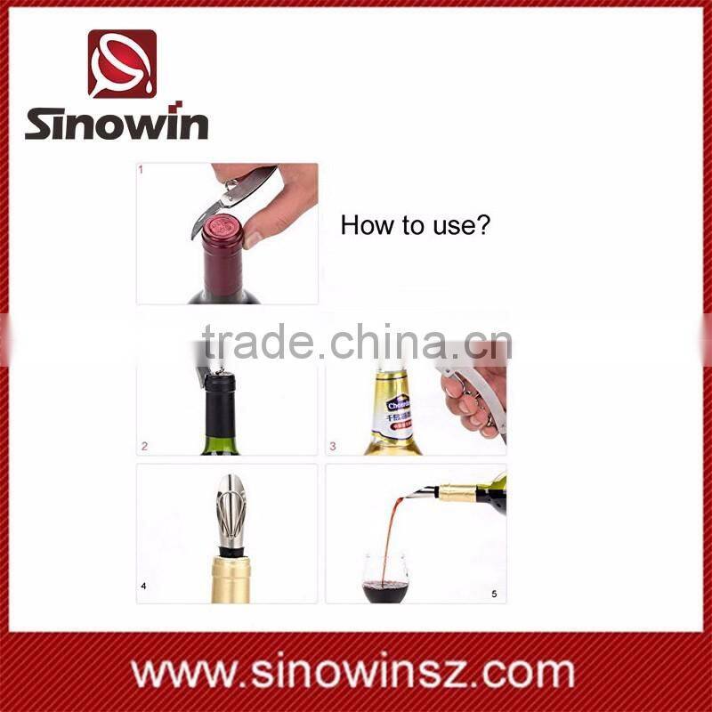 5PCS Wine Bottle Accessory Cork Screw Opener Wine Pourer Wine Stopper Case Box Gift Set New