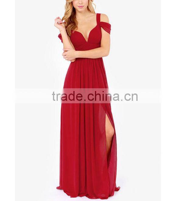Women's Cute Dark Red V-Neck Dress