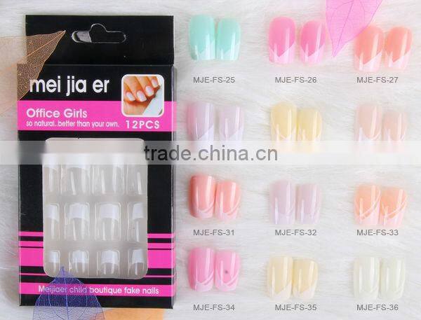 Pink flower half french half floral fingernail false designed nail tips