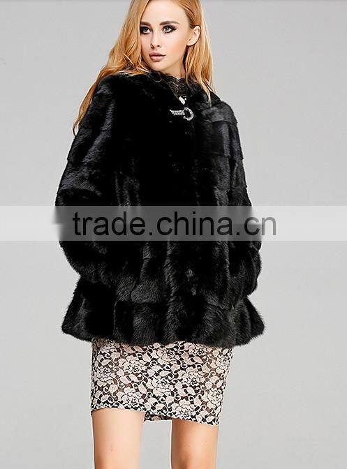 black hooded mink fur coat