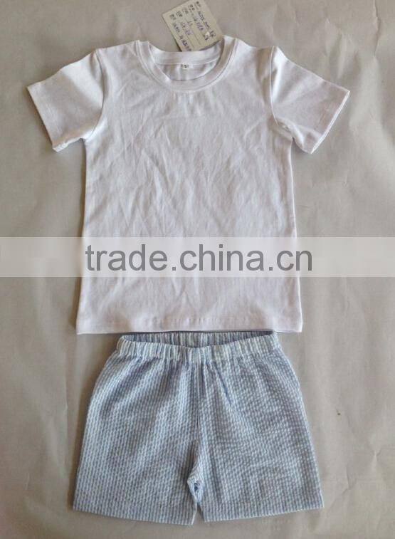 OEM design Hot Sale Seersucker boys shorts matching seersucker gingham clothing set for children