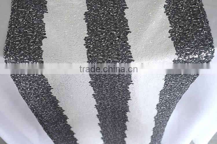 Fancy tiffany blue stripe sequin embroidery table runner for wedding