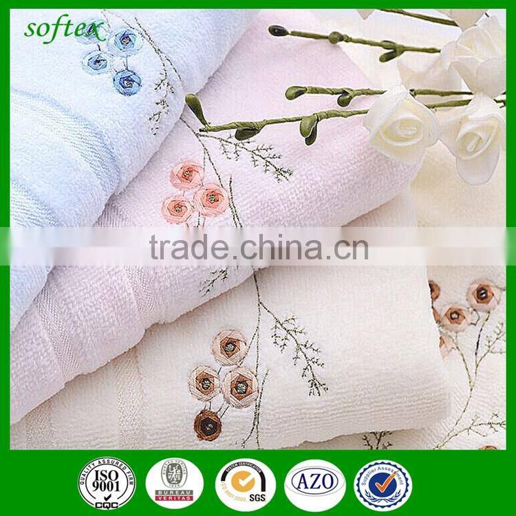 manufacturer wholesale 32s2 cut velvet pile towel cotton terry towel with artificial embroidered roses plum flowers