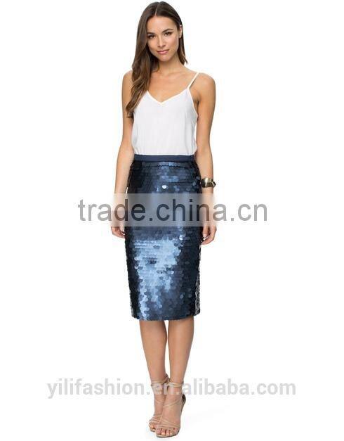 2015 Trendy luxe sequin midi pencil skirt for ladies