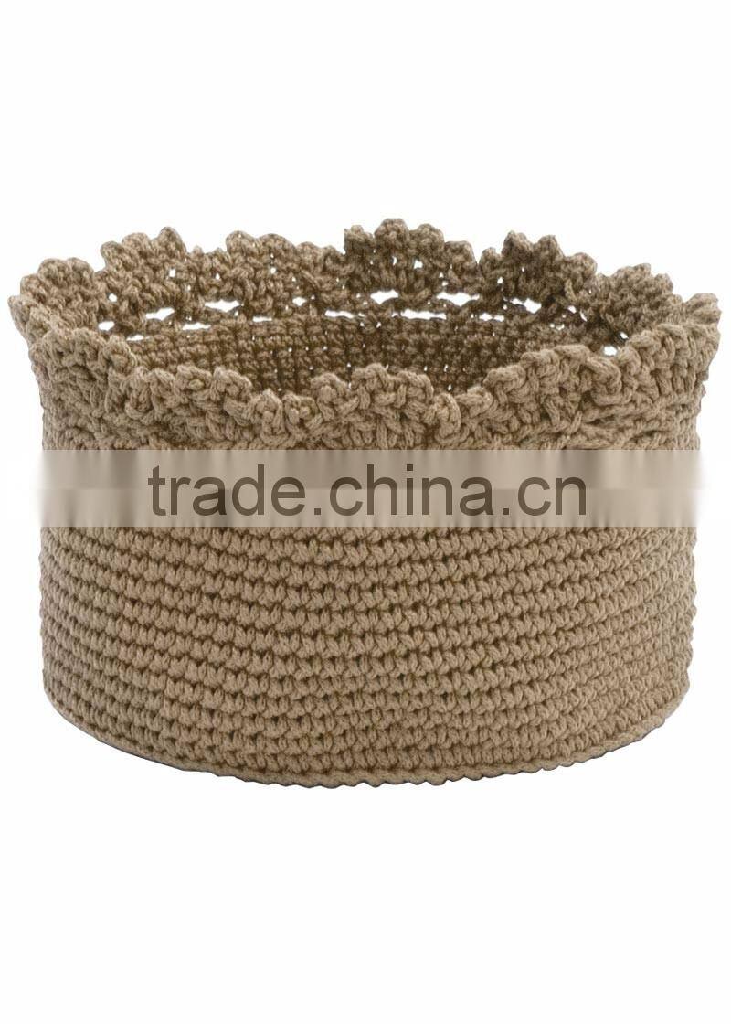 PP yarn round crochet basket purple brown
